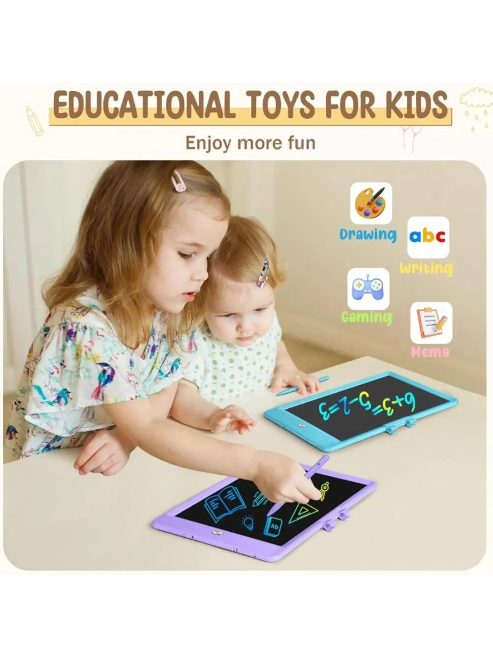 Colorful LCD Writing Tablet 2-Pack | Reusable Doodle Board for Kids, Educational